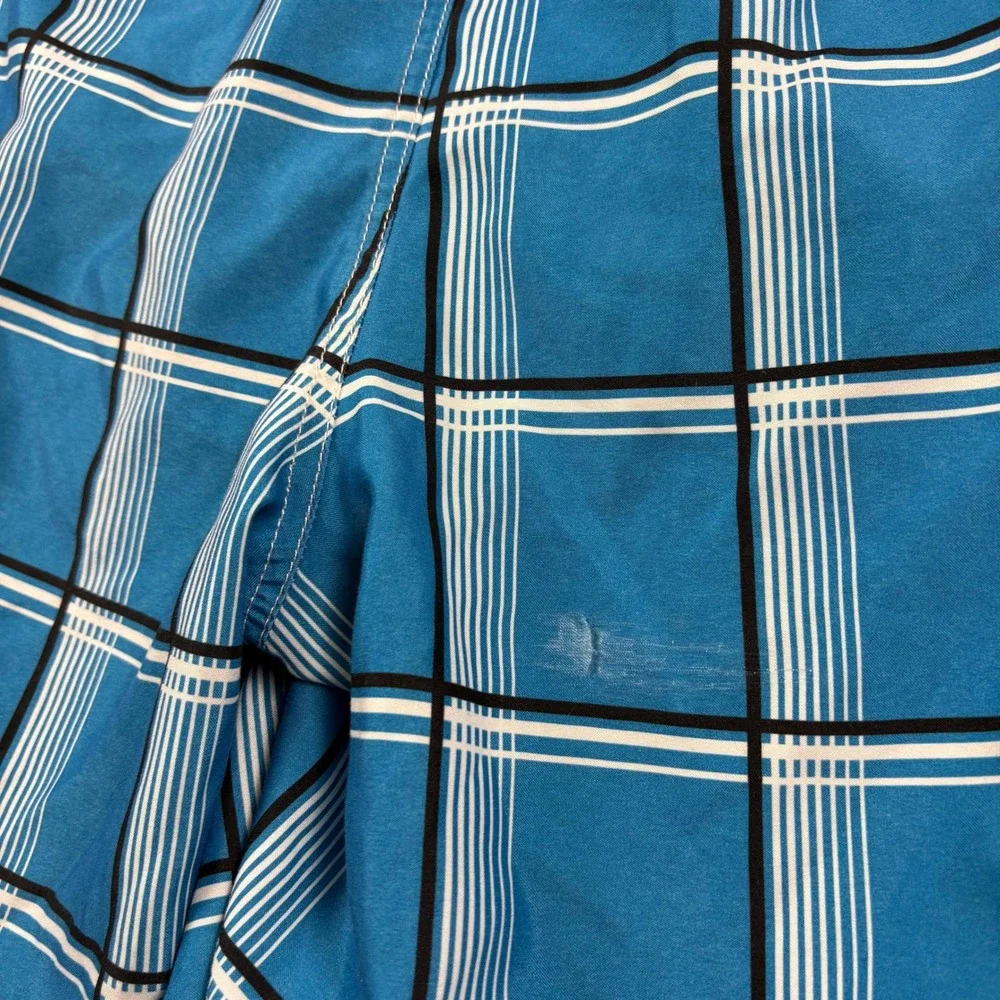 Ocean Pacific Mens Plaid Board Shorts Blue Black Surf Swim Trunks Size S 28-30